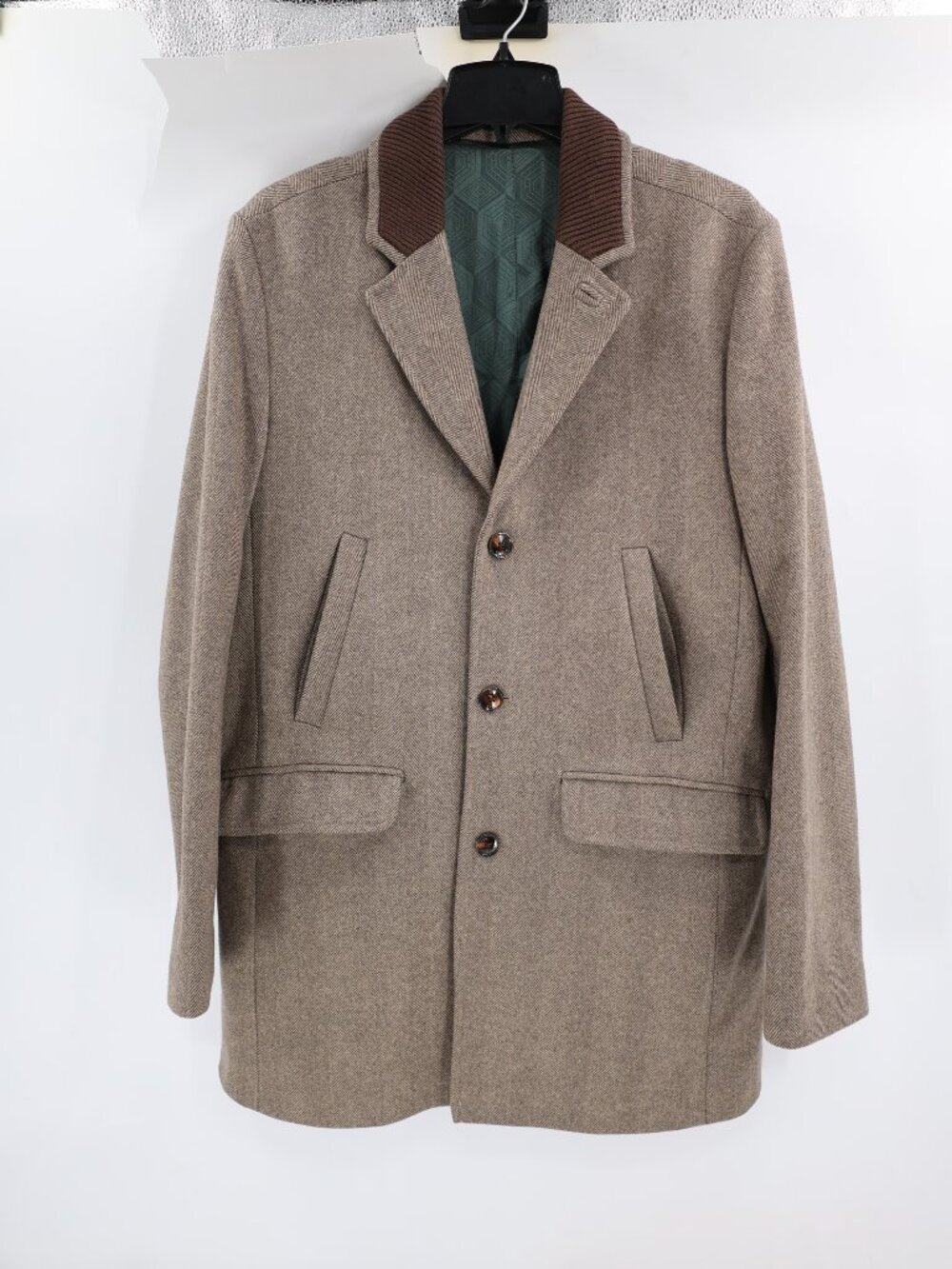 TED BAKER Overcoat Mens 5 Herringbone tweed Wool Blend pockets Three Button coat